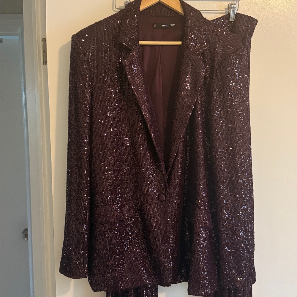 Mango Deep Purple Sequin Blazer and Pants Set - Picture 4 of 16